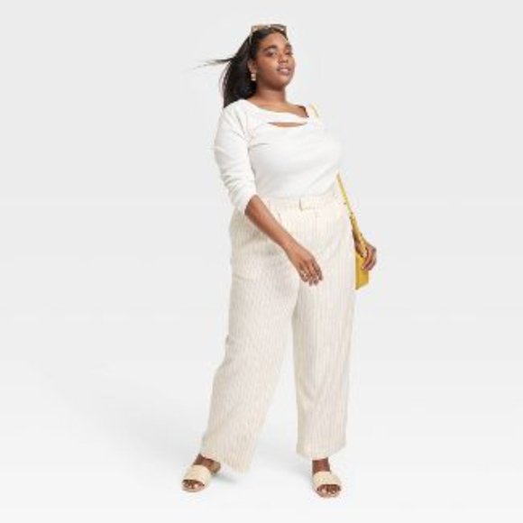 NWT - Size 17 and 4 - High-Rise Cream Linen Wide Leg Fluid Pants - A New Day - Picture 3 of 5